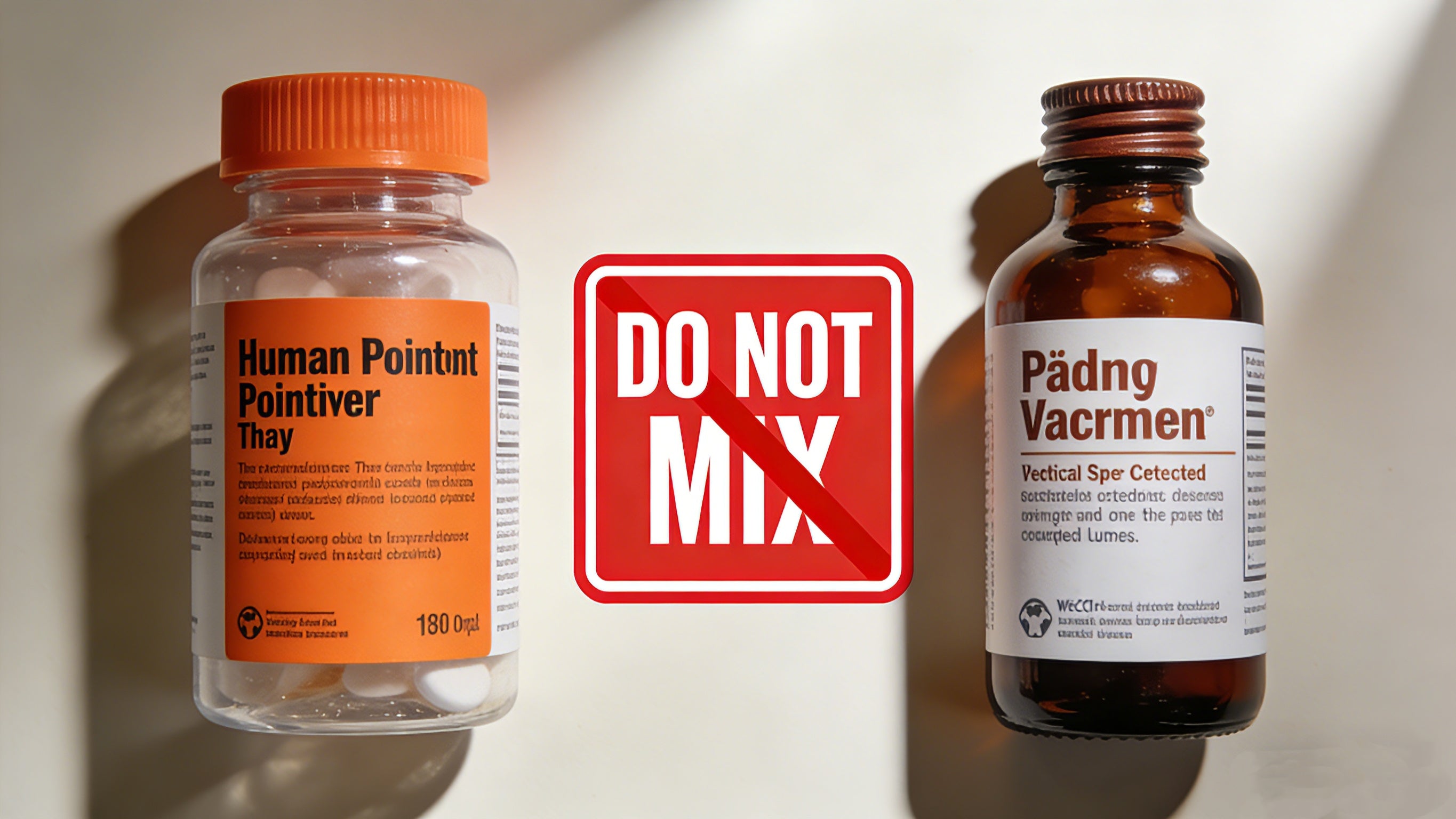 medication bottles with do not mix warning sign