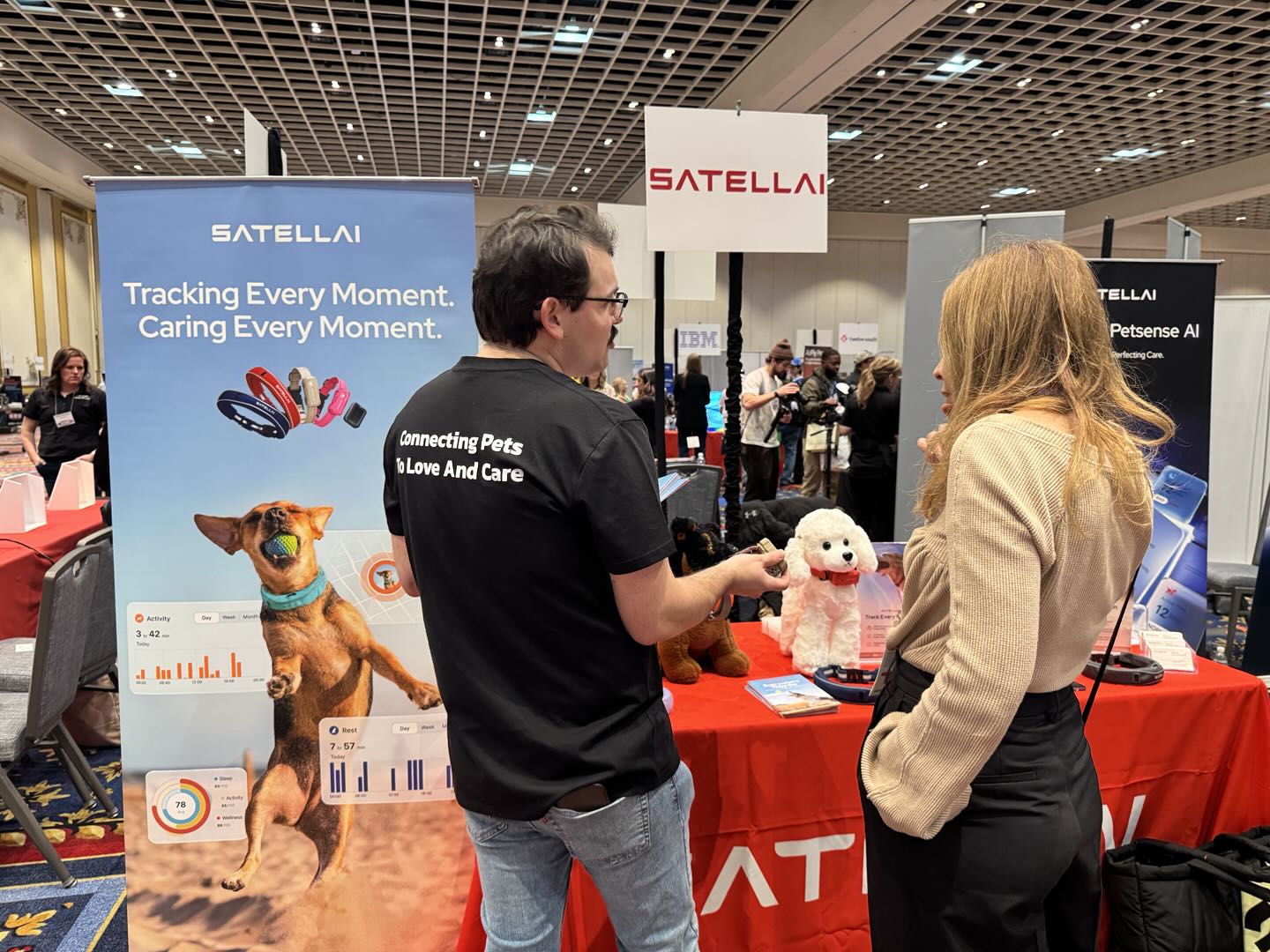 PETVORA CES booth showcasing pet tracking collar and Petsense AI