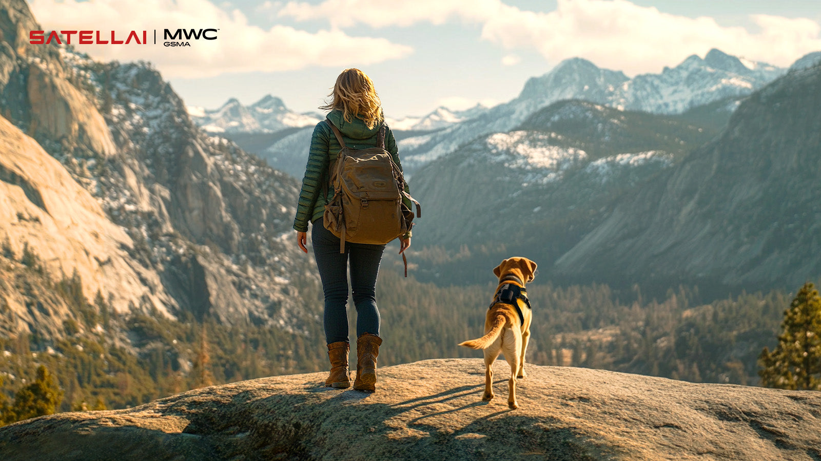 Pet owner and dog in the mountains with PetVora Smart Collar Air